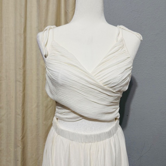 Lulus Ivory Cut Out Maxi Dress M Cottagecore Tie-Strap Celestial Smocked Tiered - Picture 4 of 15